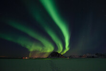 View Of Aurora Borealis, Northern Lights With Starry In The Night Sky