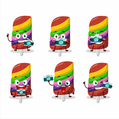 Sticker - Photographer profession emoticon with gummy candy rainbow cartoon character