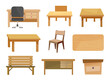 Chair And Table Furniture wood element Vector Set