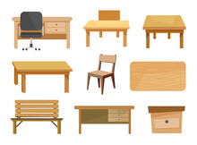 Chair And Table Furniture Wood Element Vector Set