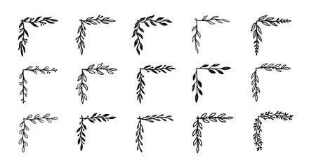 Aufkleber - Corner flourish border set. Hand drawn doodle style corner with rustic floral element. Vector illustration border.