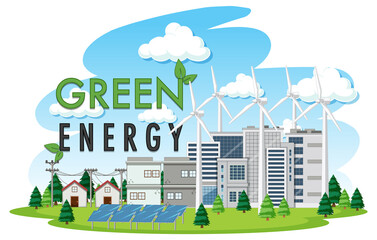 Wall Mural - Green energy generated by wind turbine and solar panel