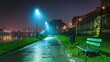 Bulwary nad Wisłą w Krakowie o poranku podświetlone światłem latarni