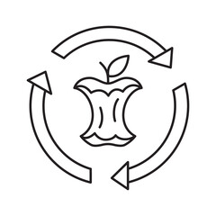 Fototapete - Compost linear icon. Outline simple vector of organic waste. Apple core in circular arrow. Contour isolated pictogram on white background