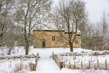 Canvas Print - Country church in a cold wintry landscape