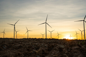 Wall Mural - Wind turbines are alternative electricity sources, the concept of sustainable resources, Beautiful sky with wind generators turbines, Renewable energy