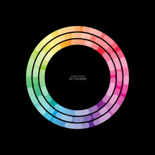Colorful Circle Line Rings Swirl Round Frame Spectrum Colors Isolated On Black Background For Banner Or Template.