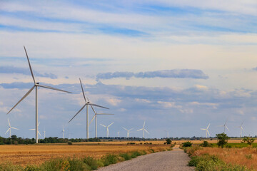 Wind turbines in a field. Renewable energy