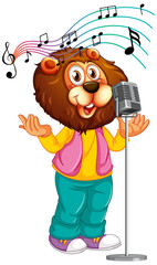 Canvas Print - Cartoon lion singing with microphone