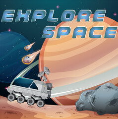 Wall Mural - Explore Space logo on planet comet background
