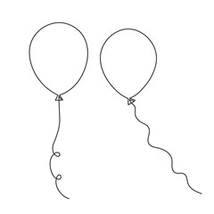 Balloons one line art, hand drawn continuous contour. Festive decorations. Doodle, sketch style, minimalist design. Editable stroke. Isolated. Vector illustration