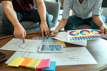 Wall Mural - professional creative team of web/graphic designer planning, drawing website ux app for mobile phone