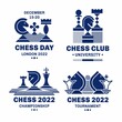 Chess one color logo set geometric style - vector illustration, emblem design on a white background