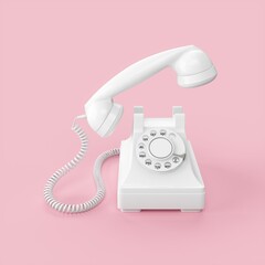 3d rendering white vintage phone isolated on pink background