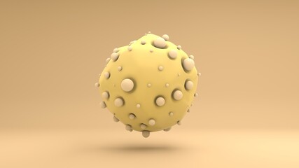 Poster - 3d rendering of an abstract yellow sphere with an uneven surface and lots of small balls. abstract 3