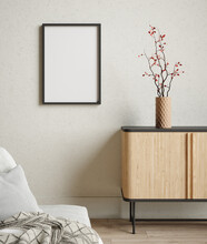 Mock Up Frame In Home Interior Background, Room With Minimal Decor, 3d Render