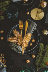 Wall Mural - Christmas table setting in dark