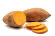 sweet potatoes on a white background. Sliced sweet potato. horizontal view. close up