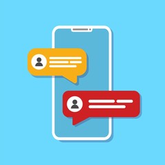 Poster - social network chat on the smartphone on blue. stock.