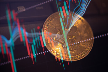 Financial data of stock market in term of a digital prices on LED display. A number of daily market price and quotation of prices chart to represent candle stick tracking in Forex trading.	