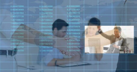 Poster - Animation of financial data processing over business people shaking hands in meeting