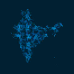 Poster - india dotted glowing map. shape of the country with blue bright bulbs. vector illustration.