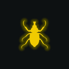 Wall Mural - Animal Longhorned Insect Shape yellow glowing neon icon