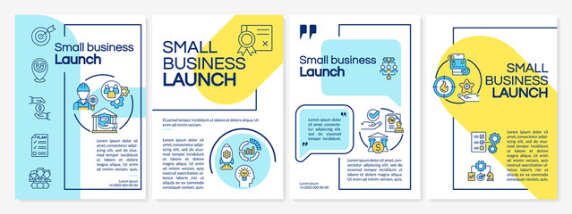 Small business launch strategy brochure template. Flyer, booklet, leaflet print, cover design with linear icons. Vector layouts for presentation, annual reports, advertisement pages