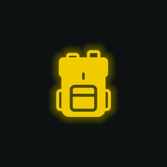 Canvas Print - Big Backpack yellow glowing neon icon