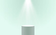 © Gurt - Empty round cylinder with spotlight effect. Product display podium on green background. Mockup template for your design. Concept for advertising or presentation. Minimal design. Vector illustration