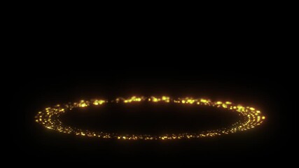 Poster - Abstract Golden Circle Logo Spinning Background/ 4k animation of an abstract background with golden circle spinning and sparkling particles seamless looping