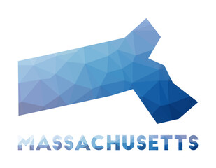 Poster - Low poly map of Massachusetts. Geometric illustration of the US state. Massachusetts polygonal map. Technology, internet, network concept. Vector illustration.