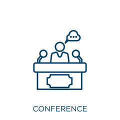 Poster - conference icon. Thin linear conference outline icon isolated on white background. Line vector conference sign, symbol for web and mobile.