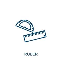 Poster - ruler icon. Thin linear ruler outline icon isolated on white background. Line vector ruler sign, symbol for web and mobile.