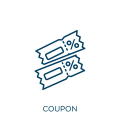 Poster - coupon icon. Thin linear coupon outline icon isolated on white background. Line vector coupon sign, symbol for web and mobile.