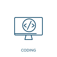 Poster - coding icon. thin linear coding outline icon isolated on white background. line vector coding sign, 