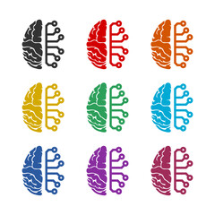 Fototapete - Brain tech icon isolated on white background, color set