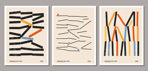 Wall Mural - Set of minimal 20s geometric design poster with primitive shapes