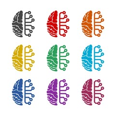 Fototapete - Brain tech icon isolated on white background, color set