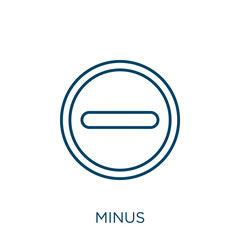 Poster - minus icon. Thin linear minus outline icon isolated on white background. Line vector minus sign, symbol for web and mobile.