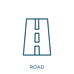 Poster - road icon. Thin linear road outline icon isolated on white background. Line vector road sign, symbol for web and mobile.