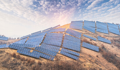 Wall Mural - solar energy modern electric power production in gas and oil industry plant, renewable energy concep