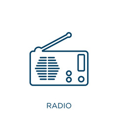Poster - radio icon. Thin linear radio outline icon isolated on white background. Line vector radio sign, symbol for web and mobile.