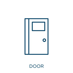 Poster - door icon. Thin linear door outline icon isolated on white background. Line vector door sign, symbol for web and mobile.