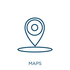 Poster - maps icon. Thin linear maps outline icon isolated on white background. Line vector maps sign, symbol for web and mobile.