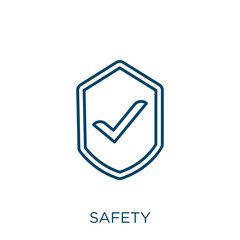 Poster - safety icon. Thin linear safety outline icon isolated on white background. Line vector safety sign, symbol for web and mobile.