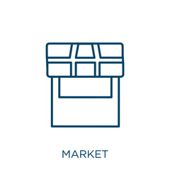 Poster - market icon. Thin linear market outline icon isolated on white background. Line vector market sign, symbol for web and mobile.