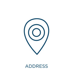 Poster - address icon. Thin linear address outline icon isolated on white background. Line vector address sign, symbol for web and mobile.