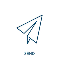 Poster - send icon. Thin linear send outline icon isolated on white background. Line vector send sign, symbol for web and mobile.