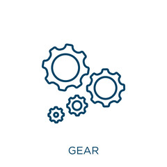 Poster - gear icon. thin linear gear outline icon isolated on white background. line vector gear sign, symbol